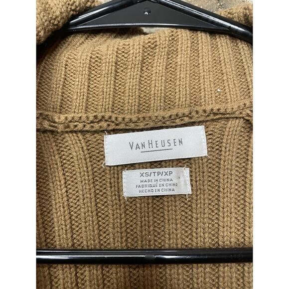 Van Heusen Striped Cable Knit Cardigan XS Button Front Collared Preppy Neutral - Picture 3 of 5